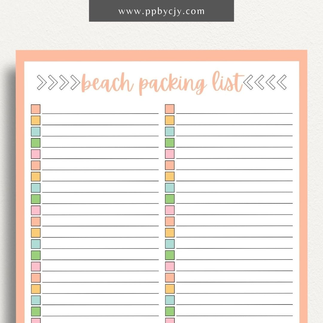 Beach Packing List Printable Template – Digital Download for Organizing and Packing for a Beach Trip