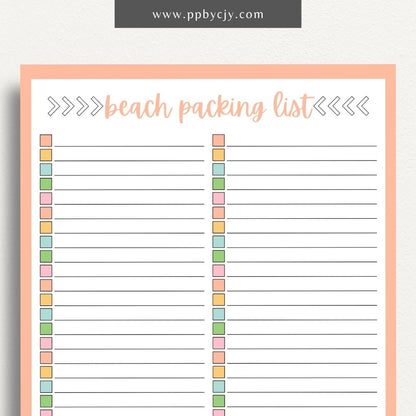 Beach Packing List Printable Template – Digital Download for Organizing and Packing for a Beach Trip