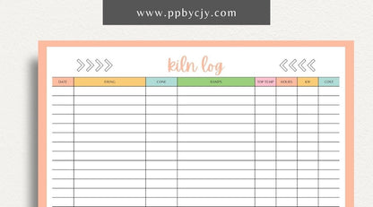 Kiln Log Printable Template – Digital download for tracking ceramic kiln operations, including firing schedules, temperatures, and kiln performance