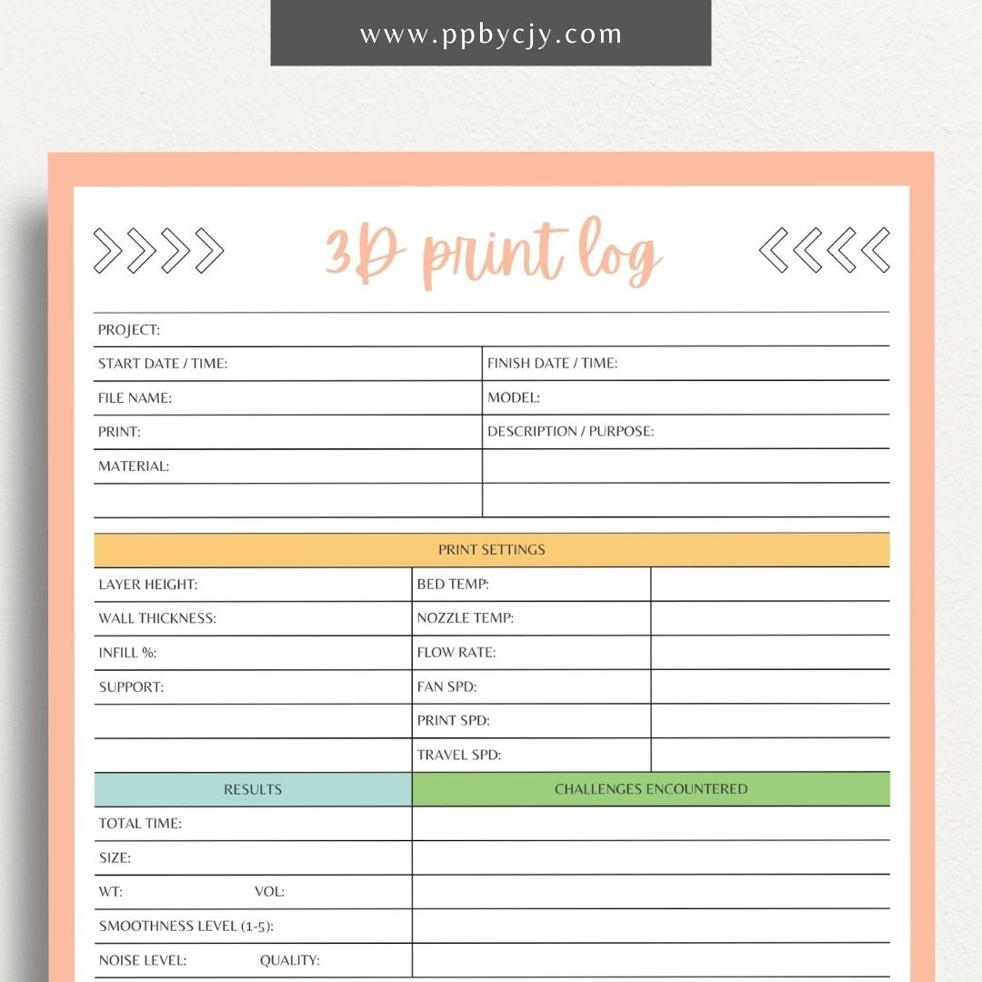 3D Print Log Printable Template – Digital Download for Tracking 3D Printing Projects and Details