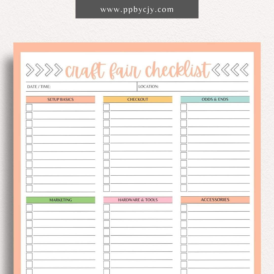 Craft Fair Checklist Printable Template – Digital Download for Preparing and Organizing Essentials for Craft Fair Participation