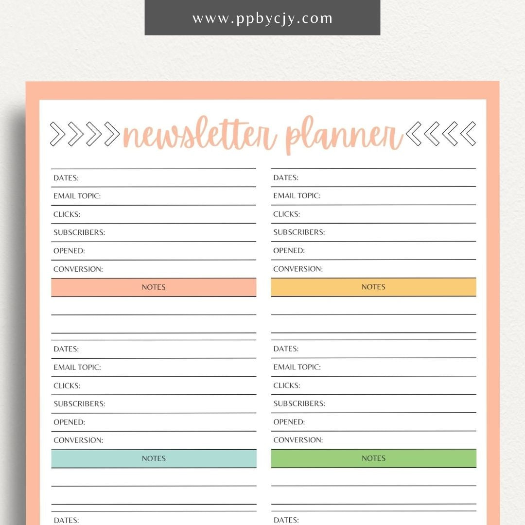 Newsletter Planner Printable Template – Digital download for organizing email campaigns, content scheduling, and newsletter planning