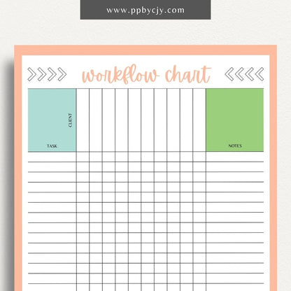 Workflow Chart Printable Template – Digital download for creating and managing process flow diagrams, task management, and project workflows