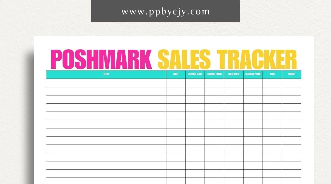 Poshmark Sales Tracker Printable Template – Digital download for monitoring and managing your Poshmark sales, inventory, and profits