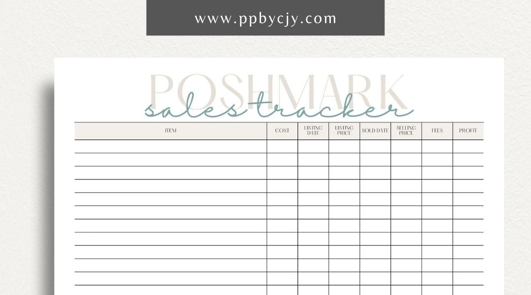 Poshmark Sales Tracker Printable Template – Digital download for monitoring and managing your Poshmark sales, inventory, and profits