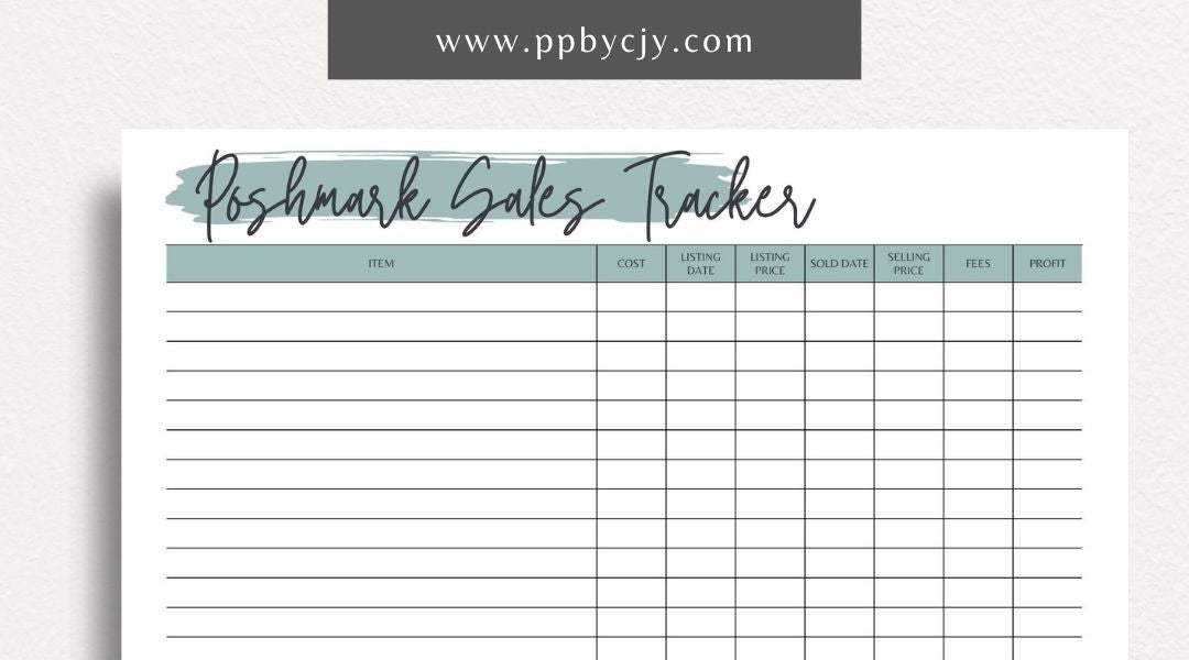 Poshmark Sales Tracker Printable Template – Digital download for monitoring and managing your Poshmark sales, inventory, and profits