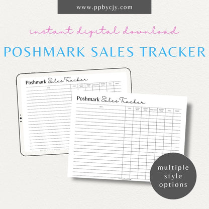 Poshmark Sales Tracker Printable Template – Digital download for monitoring and managing your Poshmark sales, inventory, and profits