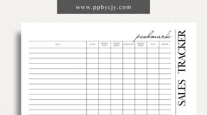 Poshmark Sales Tracker Printable Template – Digital download for monitoring and managing your Poshmark sales, inventory, and profits