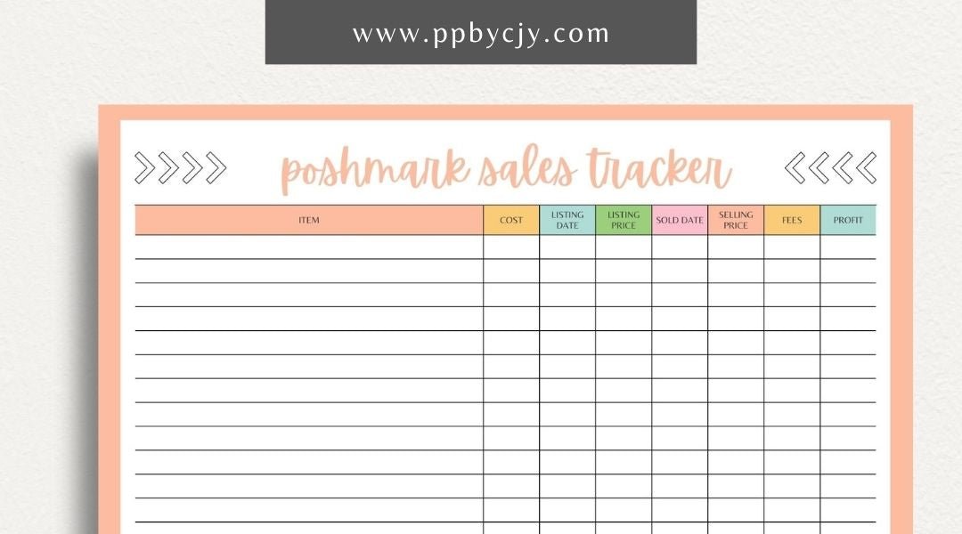 Poshmark Sales Tracker Printable Template – Digital download for monitoring and managing your Poshmark sales, inventory, and profits