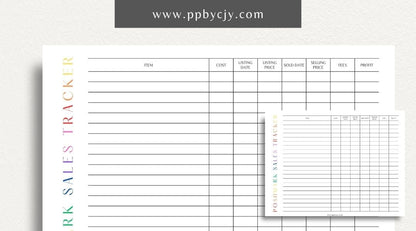 Poshmark Sales Tracker Printable Template – Digital download for monitoring and managing your Poshmark sales, inventory, and profits