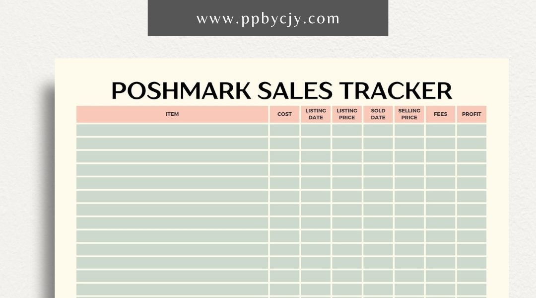 Poshmark Sales Tracker Printable Template – Digital download for monitoring and managing your Poshmark sales, inventory, and profits