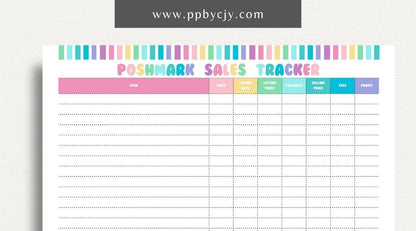 Poshmark Sales Tracker Printable Template – Digital download for monitoring and managing your Poshmark sales, inventory, and profits