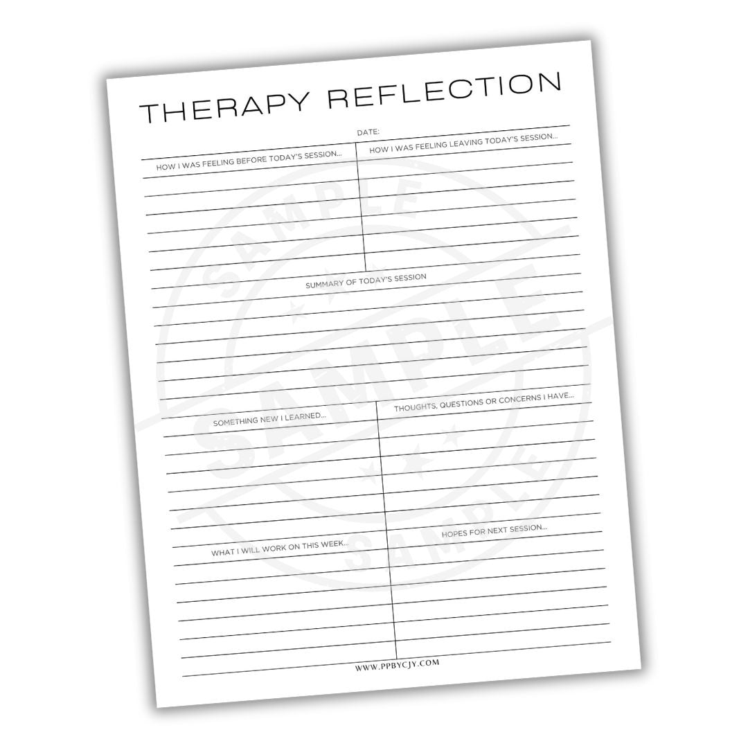 Therapy reflection form on a white background