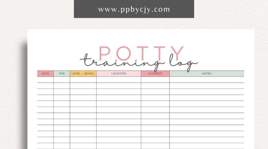 Puppy Potty Training Printable Template – Digital download for tracking and managing a puppy's potty training progress and routines