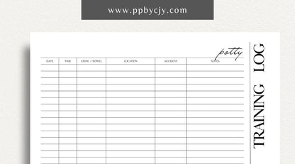 Puppy Potty Training Printable Template – Digital download for tracking and managing a puppy's potty training progress and routines