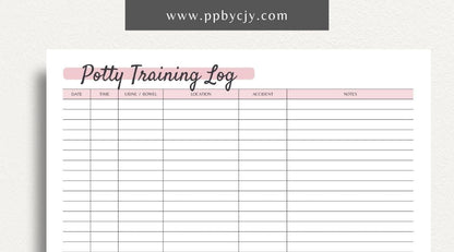 Puppy Potty Training Log Printable PDF Template