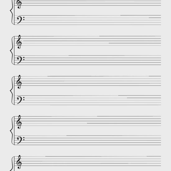 Sheet Music Printable PDF Template Bundle with kids' music sheets, guitar tabs, piano notation, 4-string, bass clef, treble clef, and alto clef templates.

