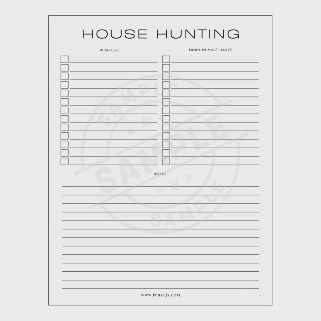 video of house hunting checklist with checkboxes on a white background