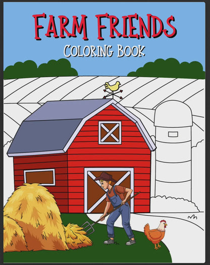 Farm Friends 45 Printable Coloring Pages featuring farm animals like cows, pigs, and chickens, ideal for kids and adults who love farm life and coloring.