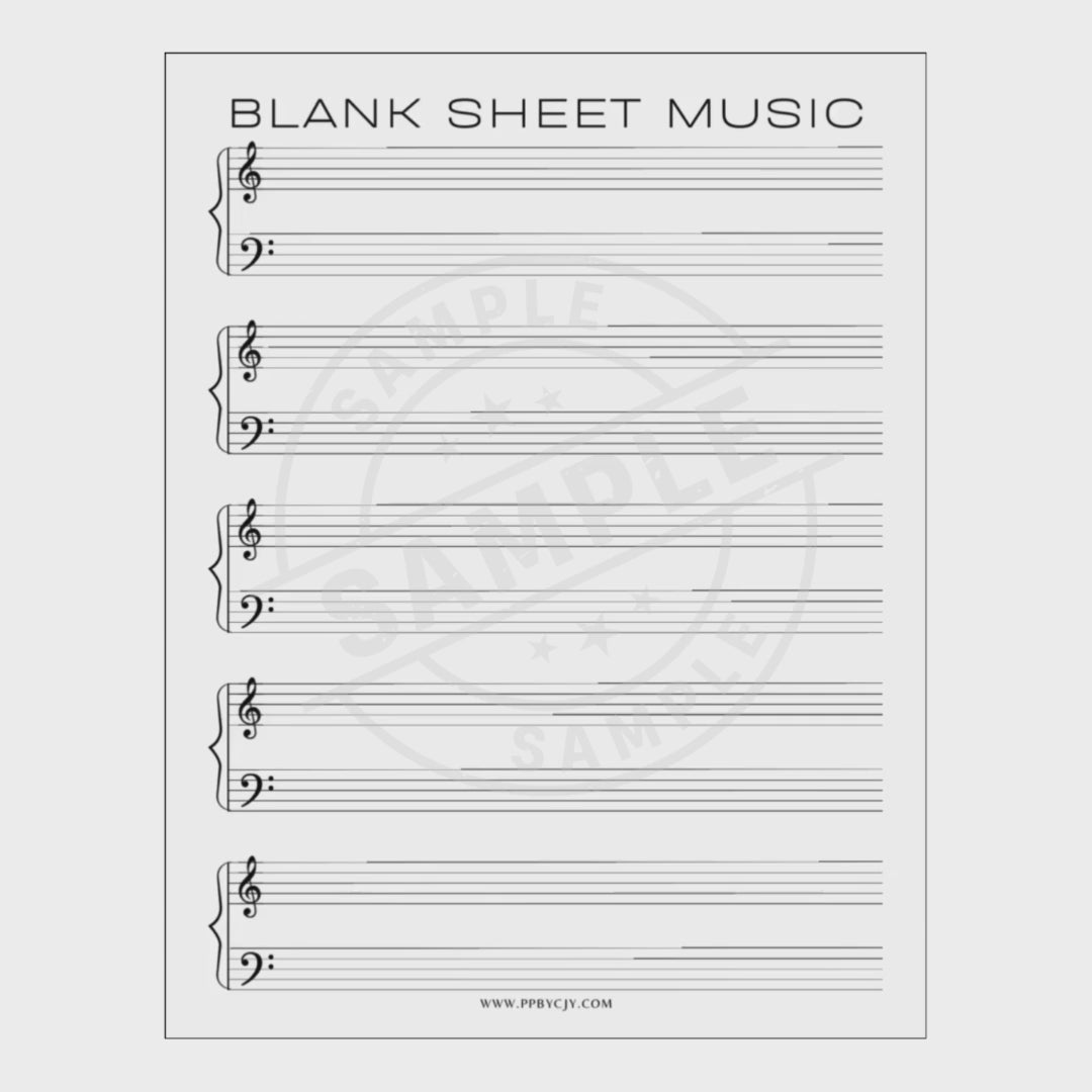 video for Blank sheet music with treble clef and staff lines on a white background