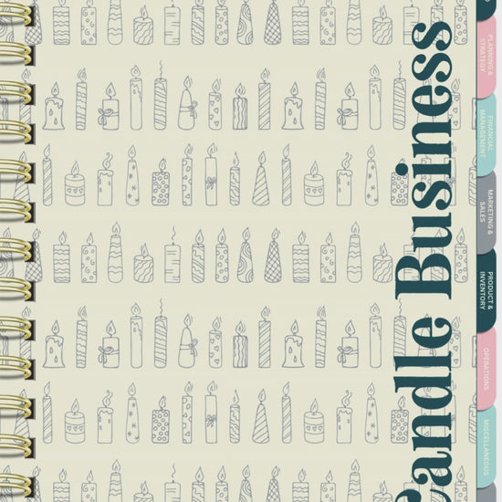 Candle Business Digital Planner with 85+ hyperlinked pages, featuring inventory trackers, sales logs, and recipe sheets