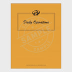 video for Collection of restaurant daily operation checklists with an orange cover on a white background.