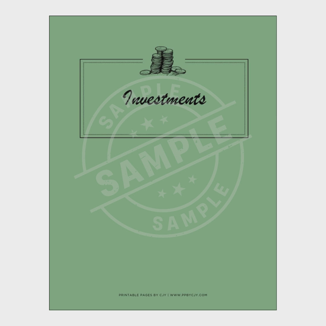 video for Set of investment tracking sheets with a green cover on a white background