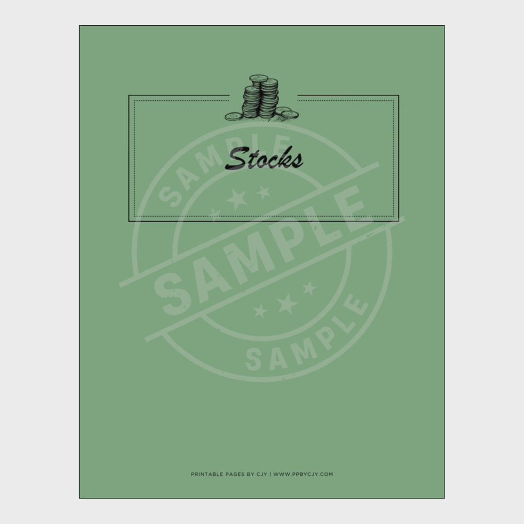 video for Set of stock tracking sheets with a green cover on a white background