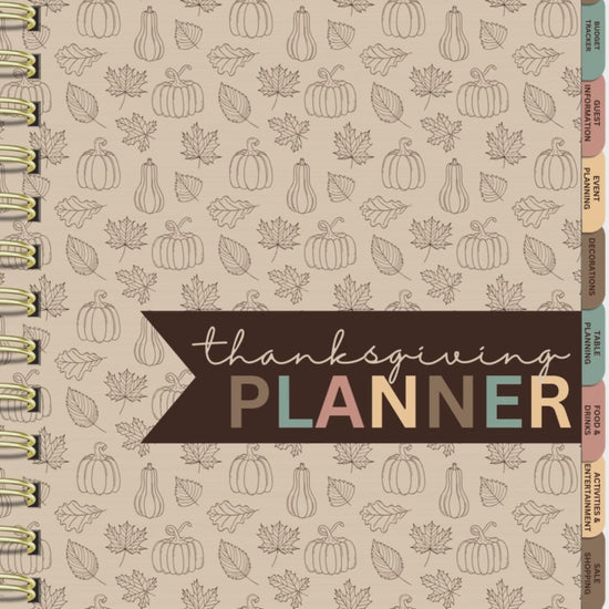 Thanksgiving Digital Planner with 80 hyperlinked pages, including meal planners, shopping lists, recipes, guest trackers, and decoration ideas