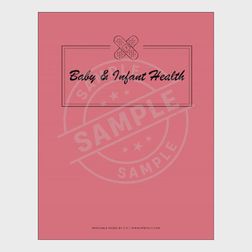 video for Baby and infant health tracking sheets with a pink cover on a white background