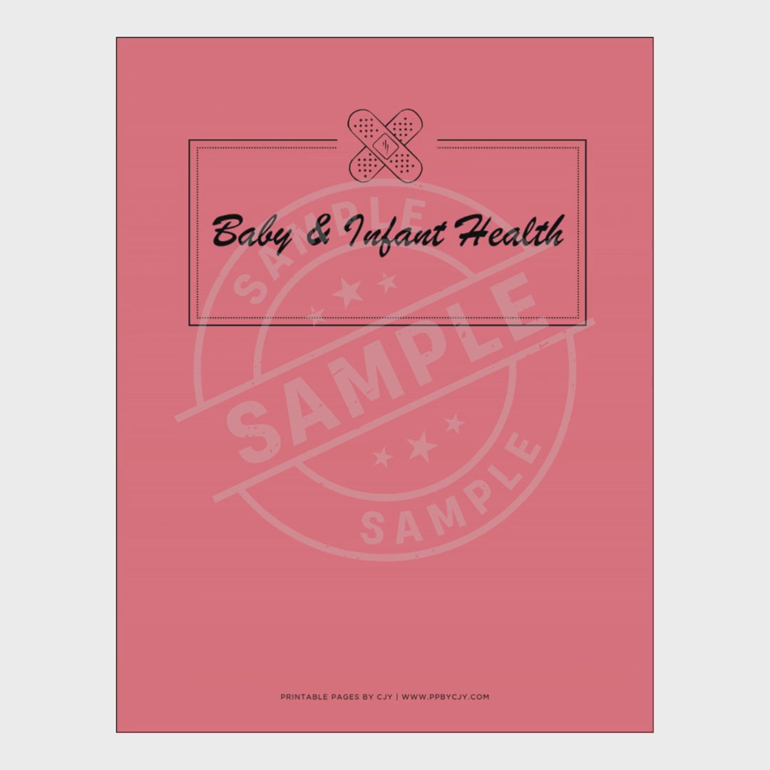 video for Baby and infant health tracking sheets with a pink cover on a white background