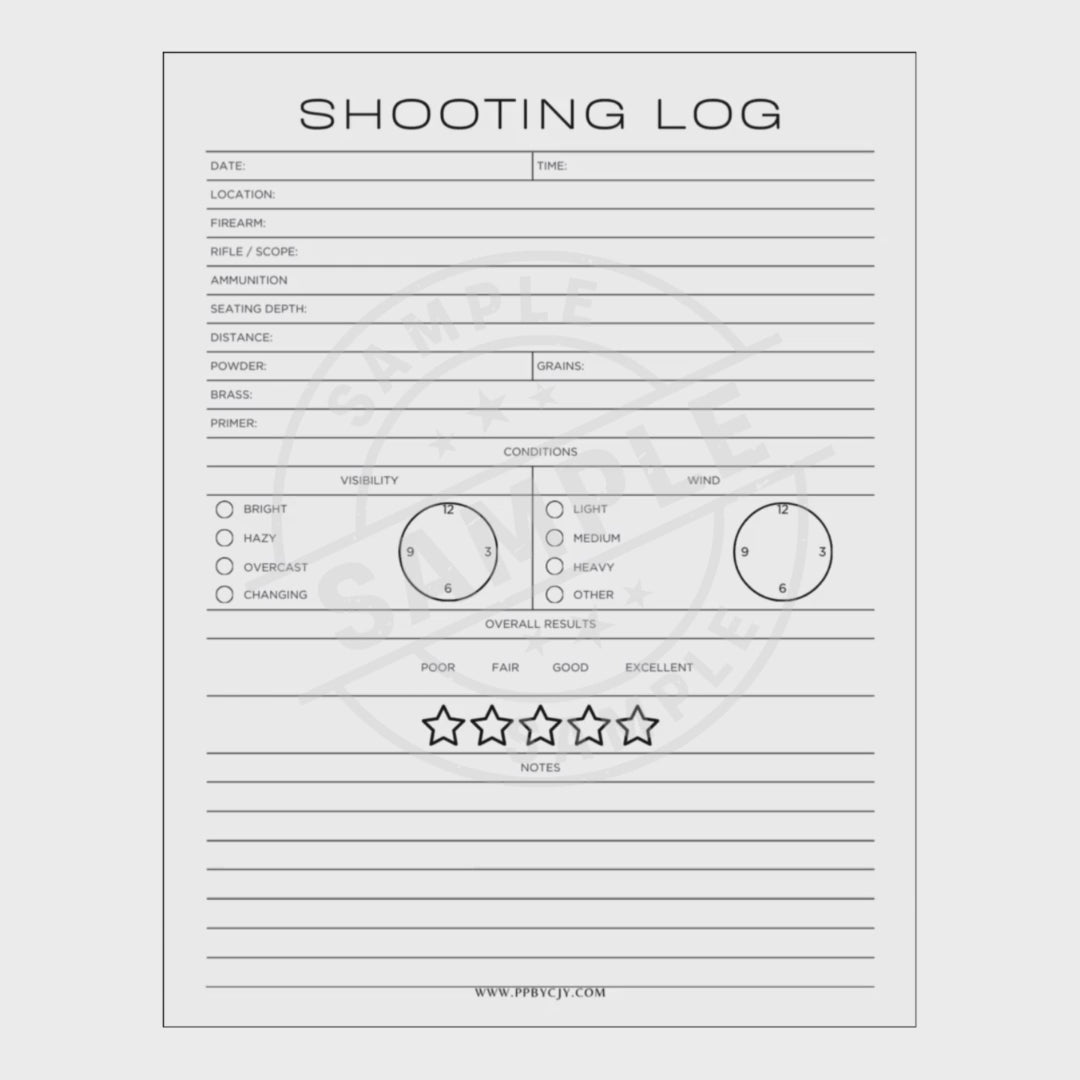 video of Shooting log sheet with checkboxes and rating system on a white background