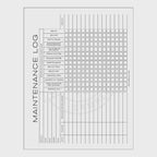 Maintenance log sheet with columns for vehicle details and repair information on a white background.