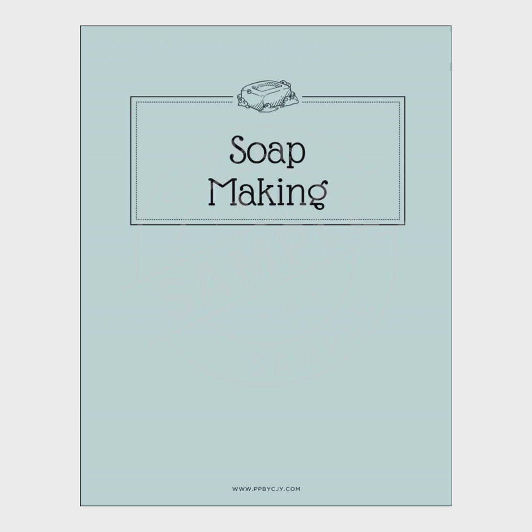 video of Light blue planner titled 'Soap Making' on a white background
