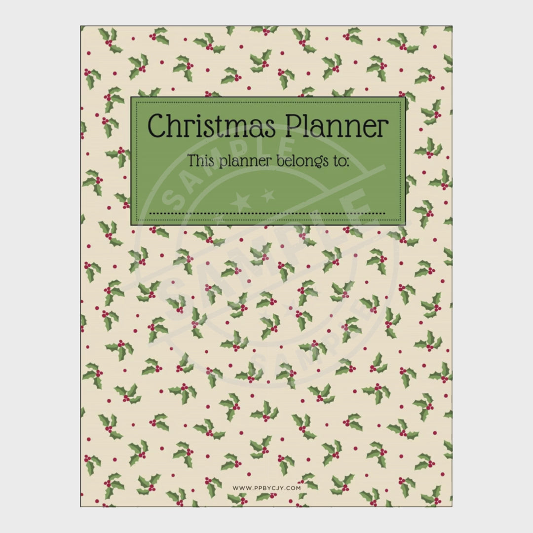 Christmas planner with holly berry pattern on a white background