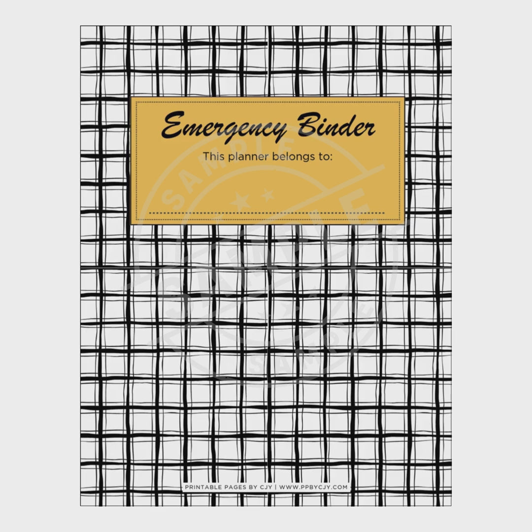 video for Emergency binder with various pre-filled pages on a white background