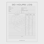 video for a 3D Print Log sheet with various fields for recording print details on a white background.