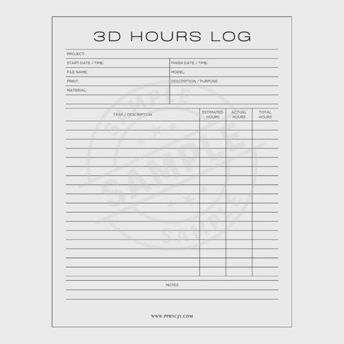 video for a 3D Print Log sheet with various fields for recording print details on a white background.