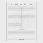 Clinical notes form with text and lines on a white background