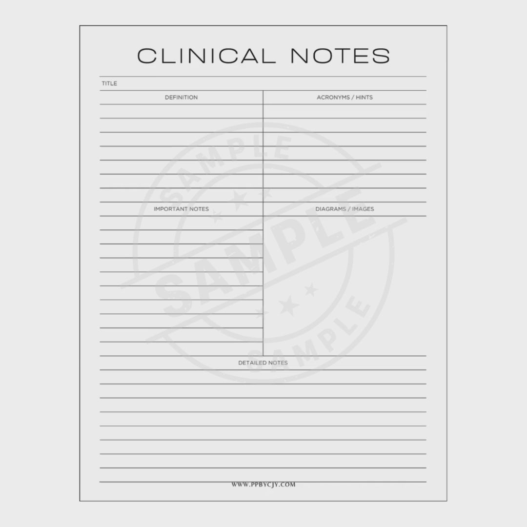 Clinical notes form with text and lines on a white background