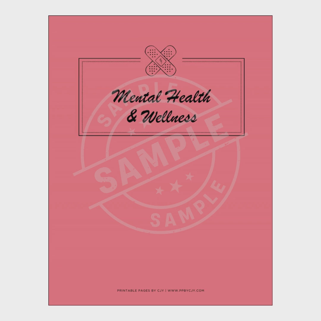 video for Set of mental health and wellness worksheets with a pink cover on a white background