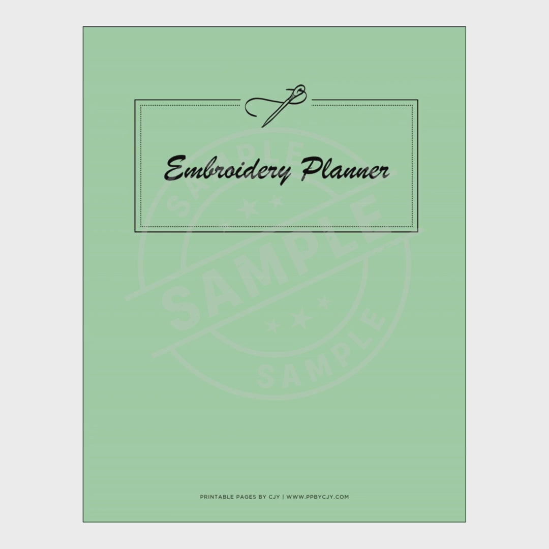 video for Embroidery planner with various pages on a white background