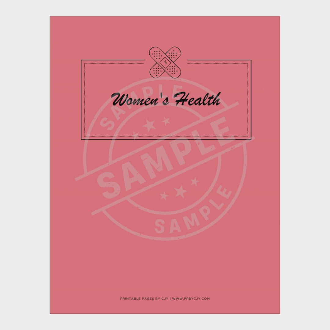 video for Set of women's health tracking sheets with a pink cover on a white background