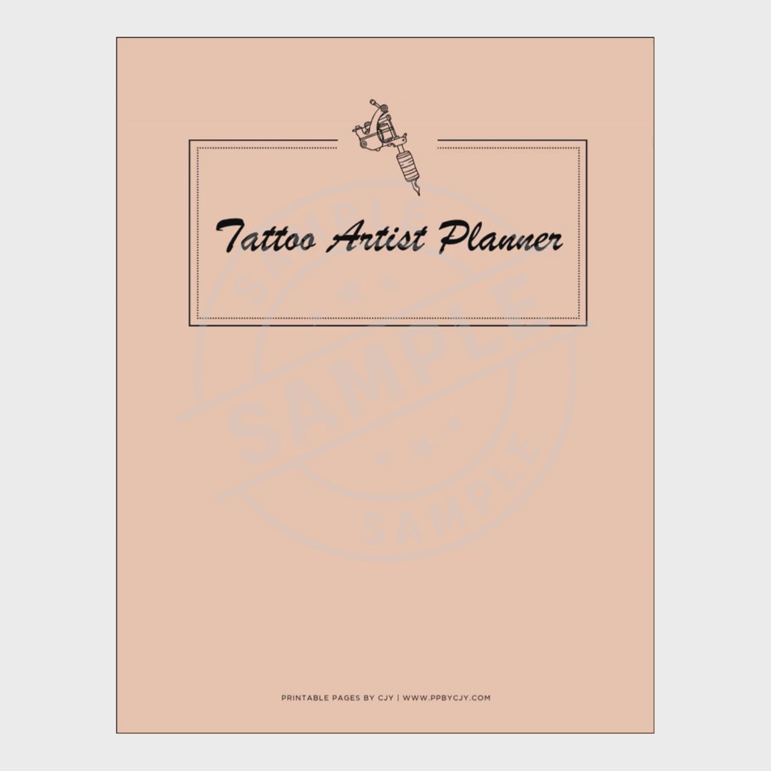 video for Tattoo artist planner with various pages on a white background