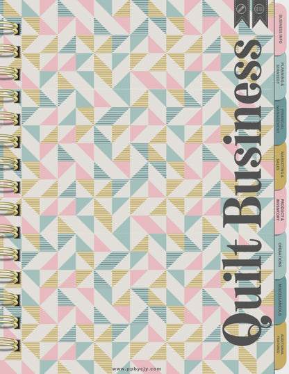 Quilting Business Digital Planner with 85+ hyperlinked pages, including inventory management, order trackers, and marketing planners