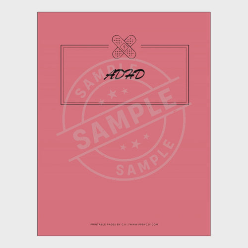 video for ADHD tracker notebook with various tracking pages on a white background