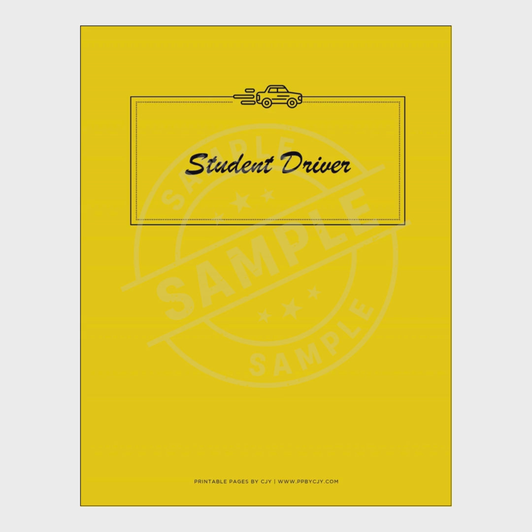 video for Yellow notebook with driver education pages and a 'New Driver' sign on a white background