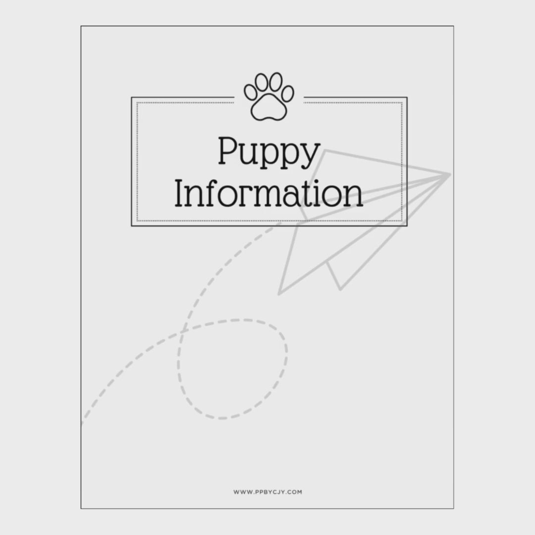 video of Sheet with 'Puppy Information' text and paw print on a white background