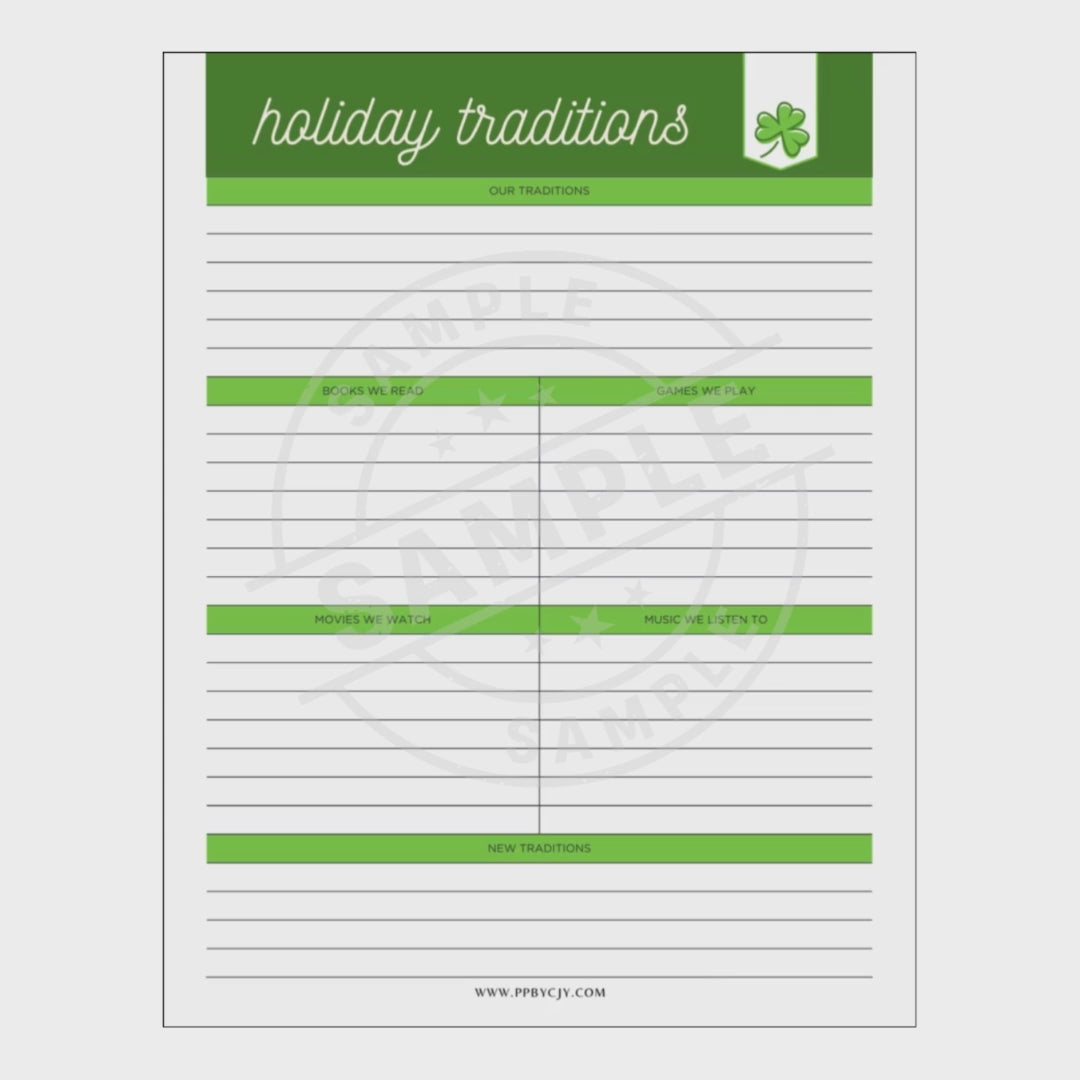 video for st patricks day Party planner checklist with green accents on a white background