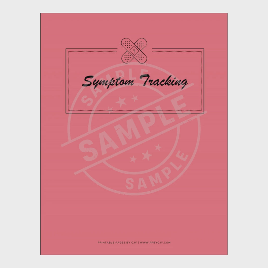 video for Pink symptom tracking notebook with pages on a white background